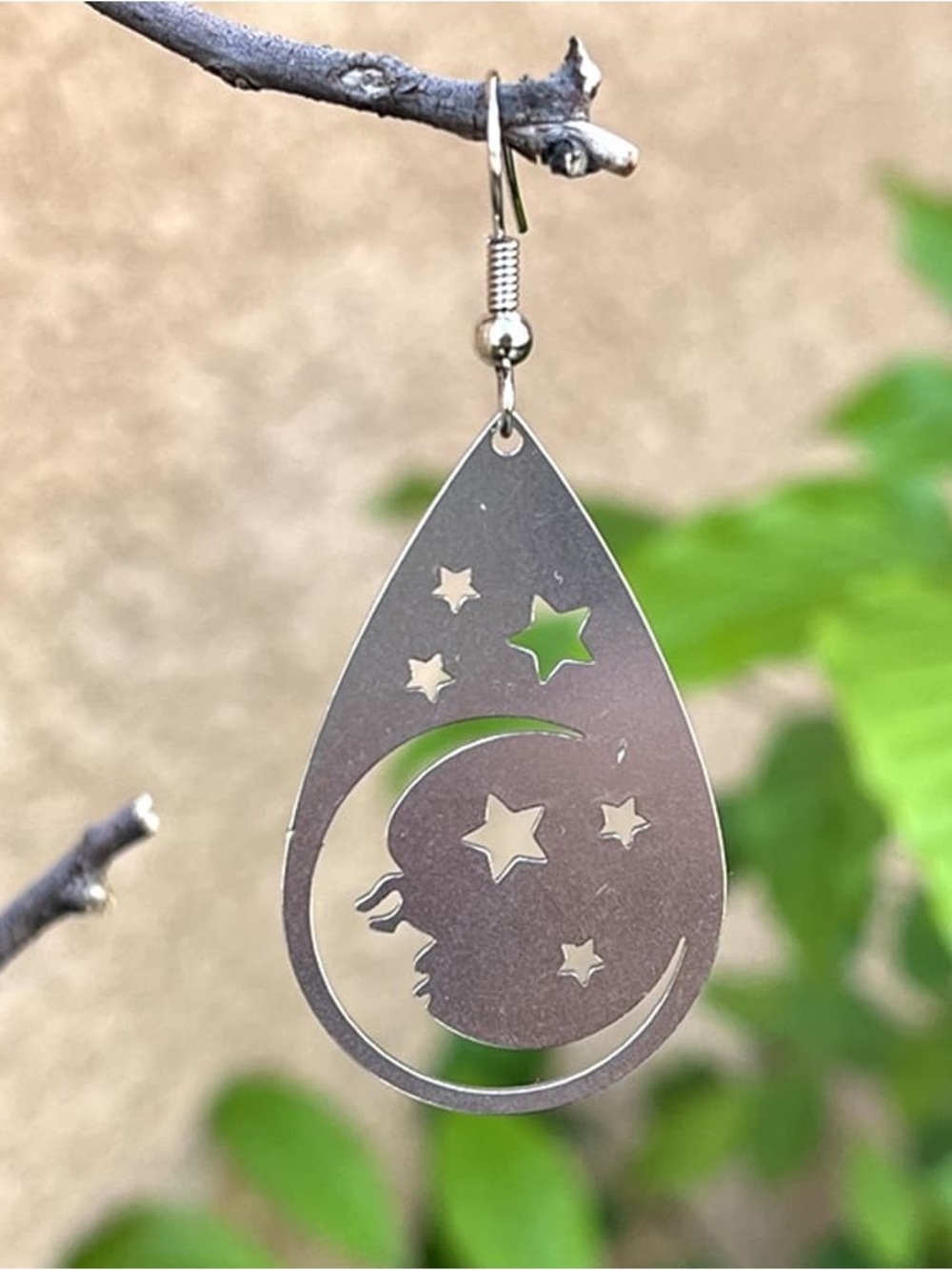 Celestial Crescent Moon Teardrop Earrings in Silver